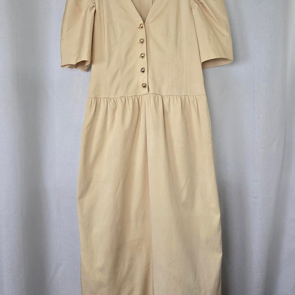 Rebecca Taylor Midi Faille dress sz 4 retro puff sleeves button details cream